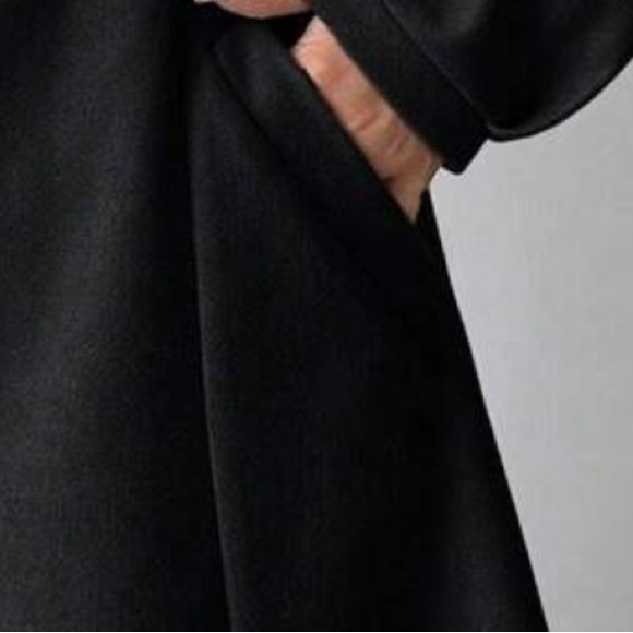 Classic Black Tie Neck Button Pockets Coat Jacket - Picture 6 of 7
